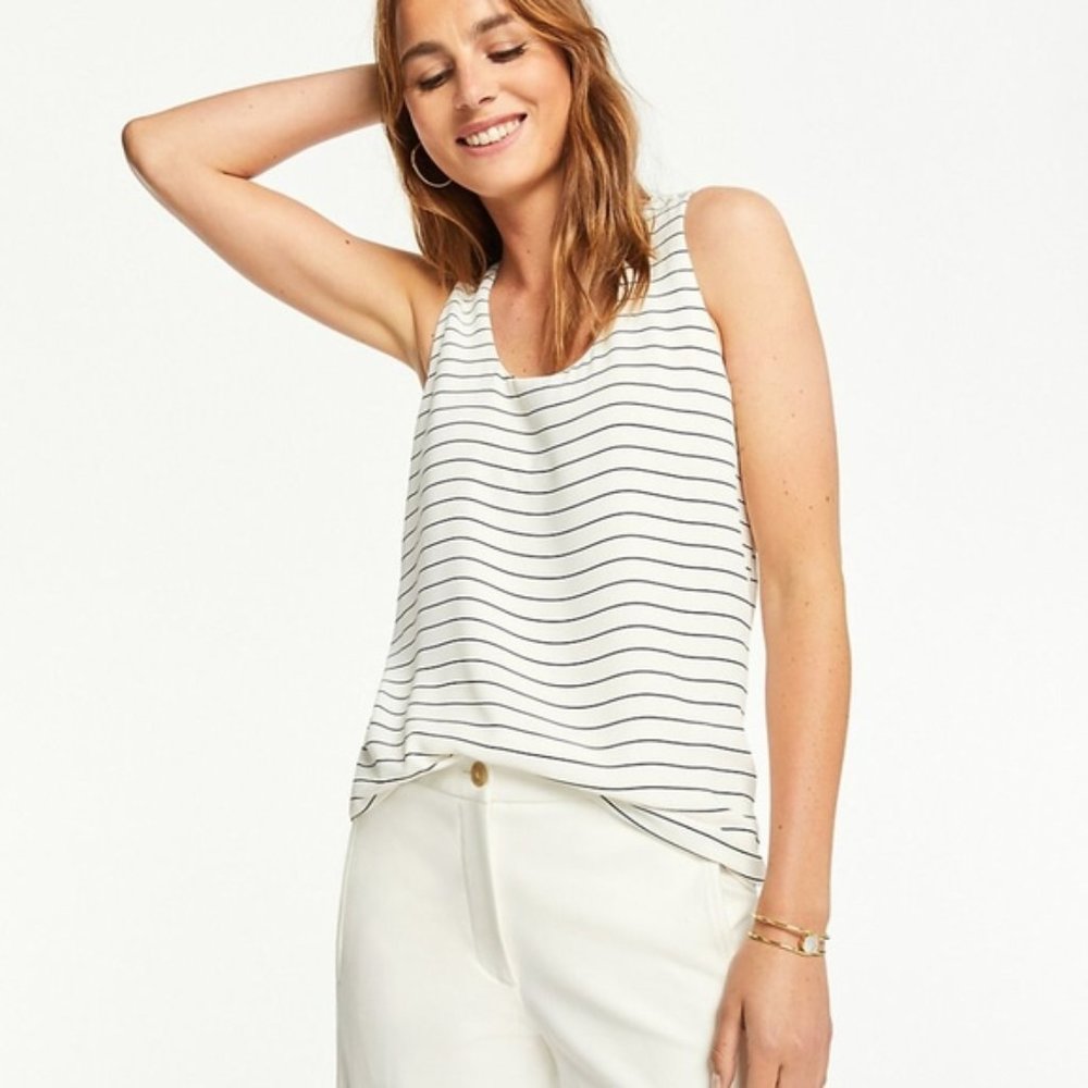Ann Taylor  Women's Striped Mixed Media Shell